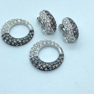Vintage Nolan Miller Silver Black and Clear Sparkling Crystal 2 Earring Set